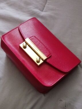 Furla Mini Julia Metropolis  Clutch Or Crossbody Bag in Red And Silver